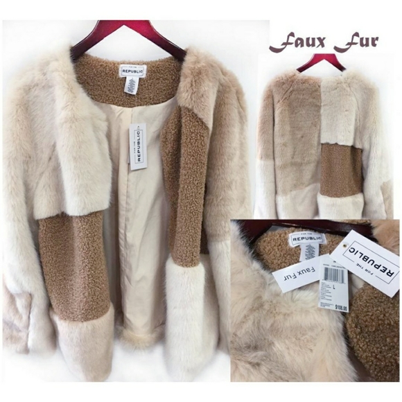 FOR THE REPUBLIC Chic Faux Mixed Fur Jacket Coat - Picture 6 of 12
